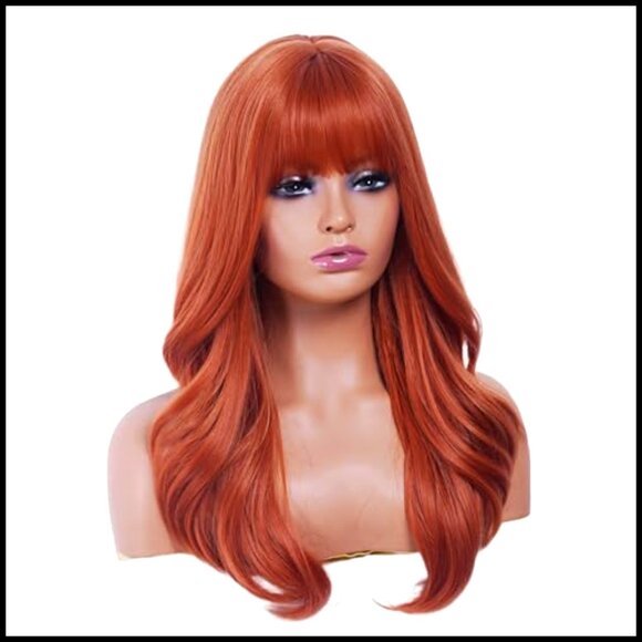 Long Wavy Synthetic Wig with Bangs Heat Resistant Modern Party Wear